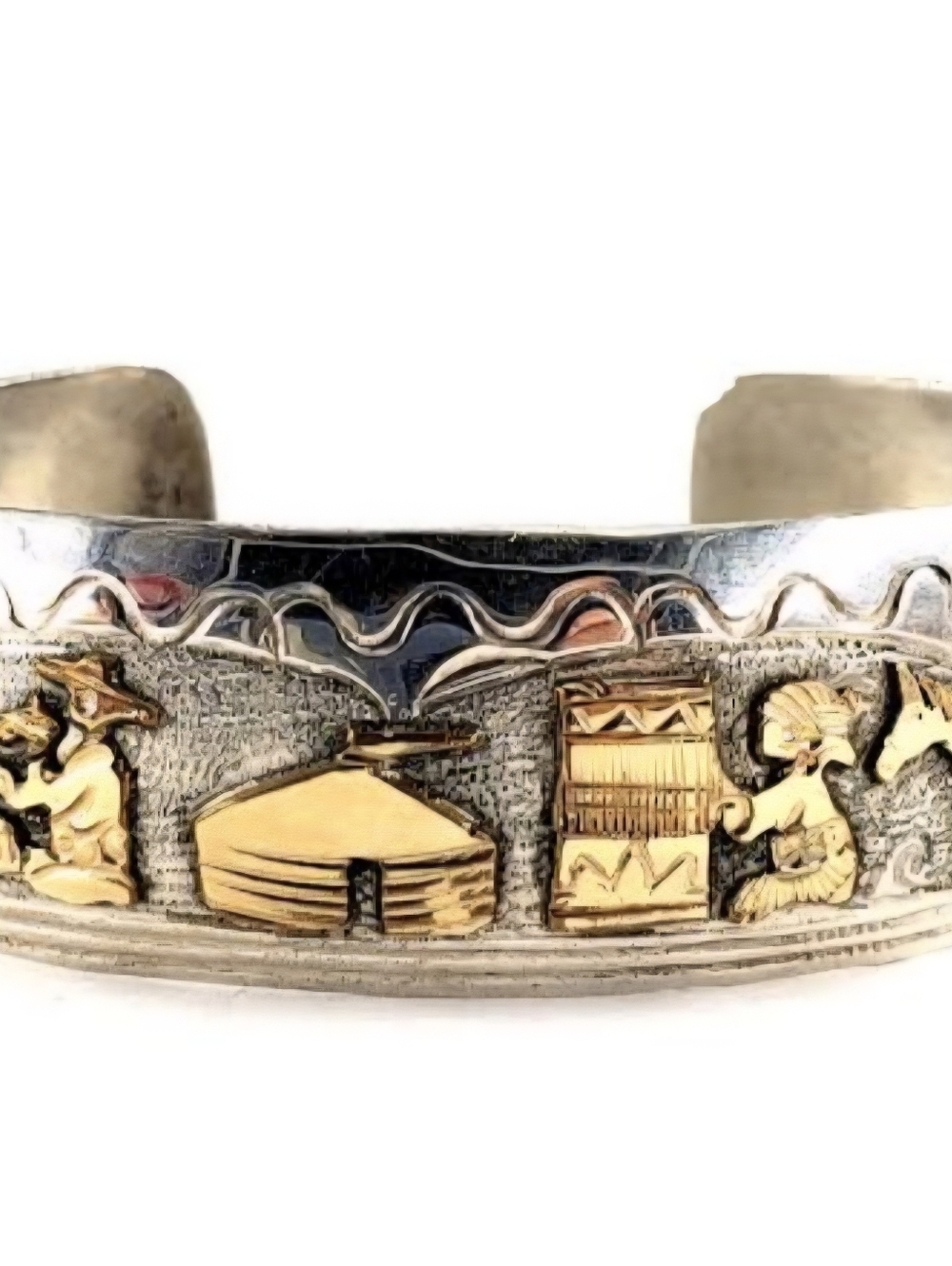 VINTAGE STERLING & 12K GOLD STORYTELLING CUFF